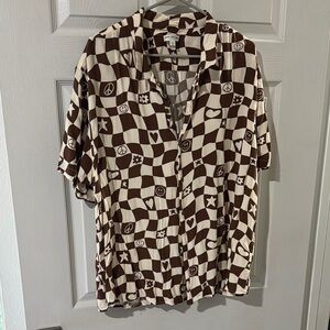 EARTHBOUND Brown and White Casual Button Down Shirt